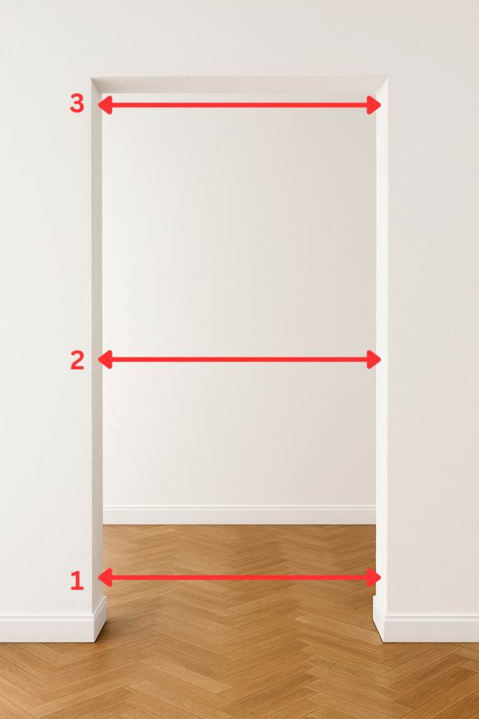 Messung der Türbreite einer Lofttür mit Lasergerät an drei Punkten