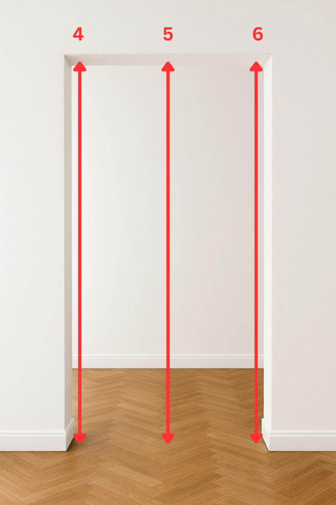 Messung der Türhöhe für eine Lofttür mit Laser an drei vertikalen Punkten